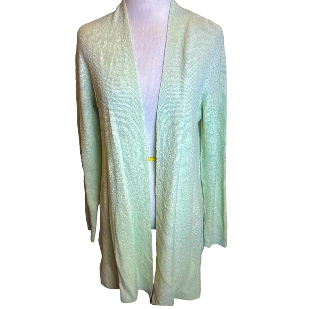 Eileen Fisher Organic Linen Long Open Cardigan Green XS